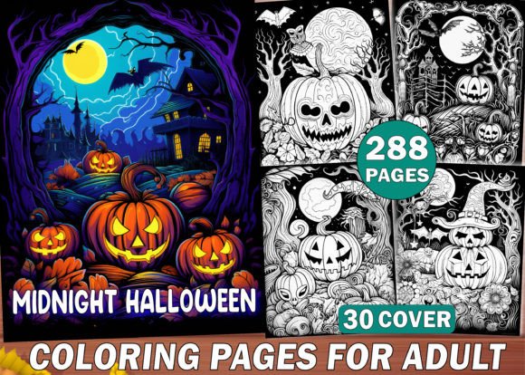 288 Midnight Halloween Coloring Pages: A Unique Resource for Adult Creativity