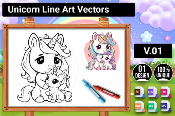 Unicorn Line Art Vectors Illustration 01: A Magical Addition to Your Design Toolkit